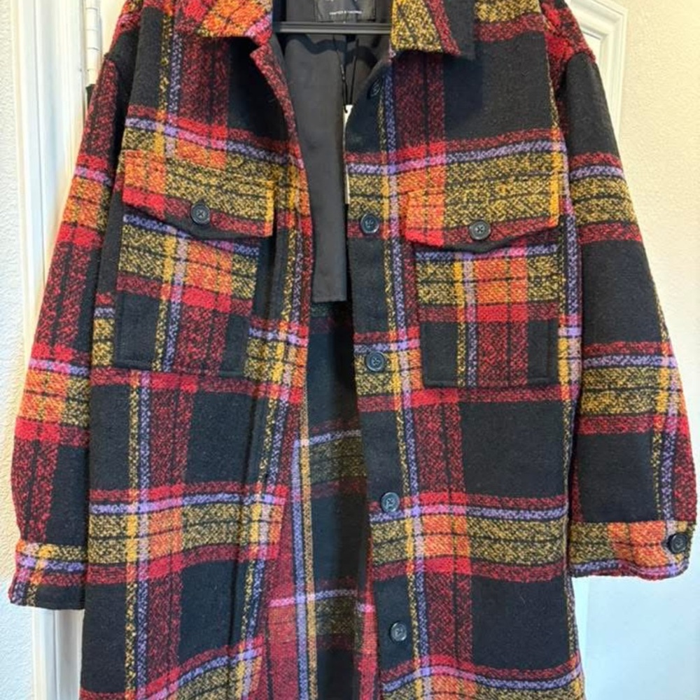 Sanctuary Multicolor Plaid Pea Coat